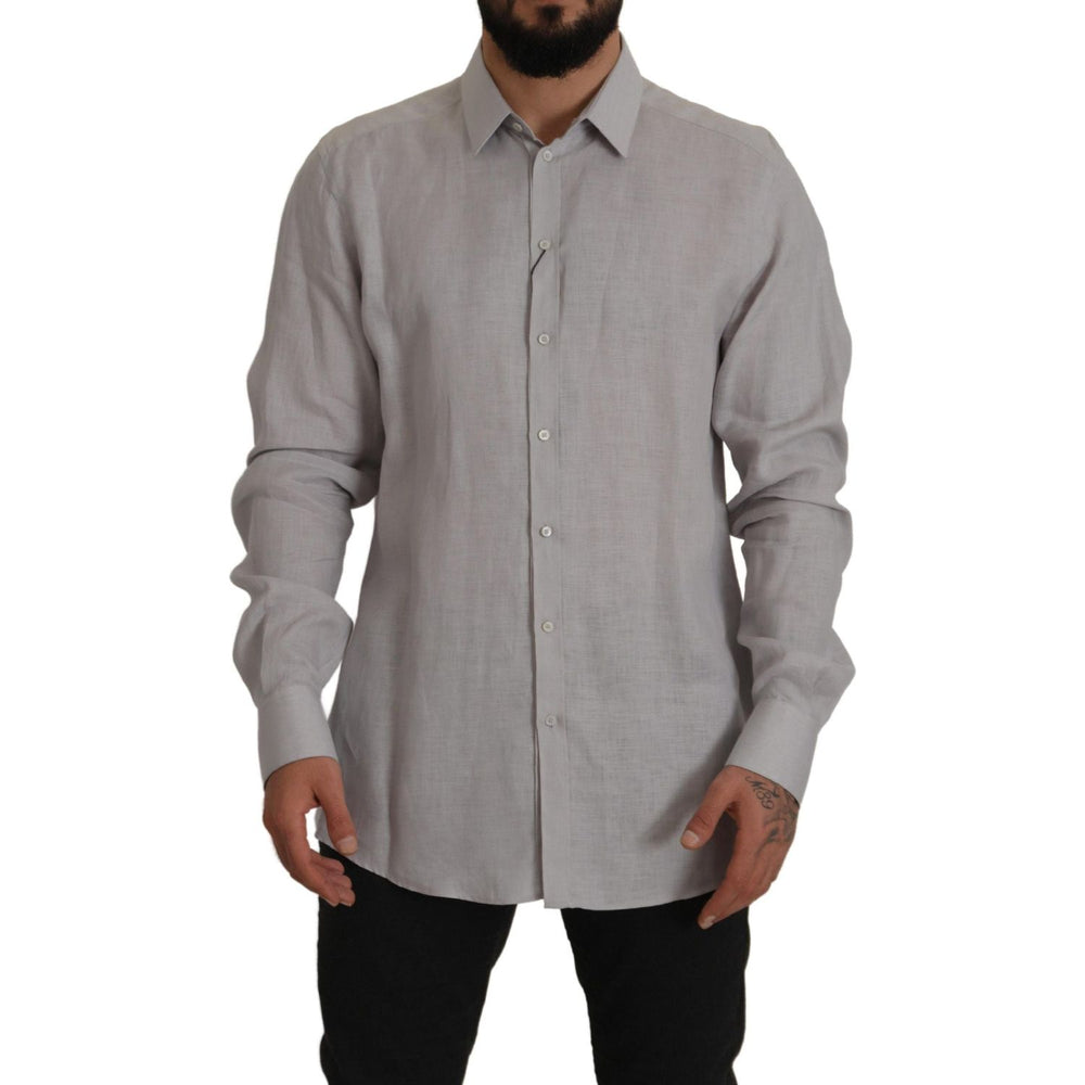 Dolce & Gabbana Gray Linen Long Sleeves Formal GOLD Shirt TSH7992- 43