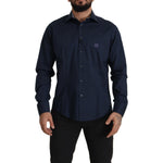 Roberto Cavalli Navy Blue Cotton Dress Formal Shirt TSH82935- 43