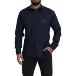 Roberto Cavalli Navy Blue Cotton Dress Formal Shirt TSH82935- 43