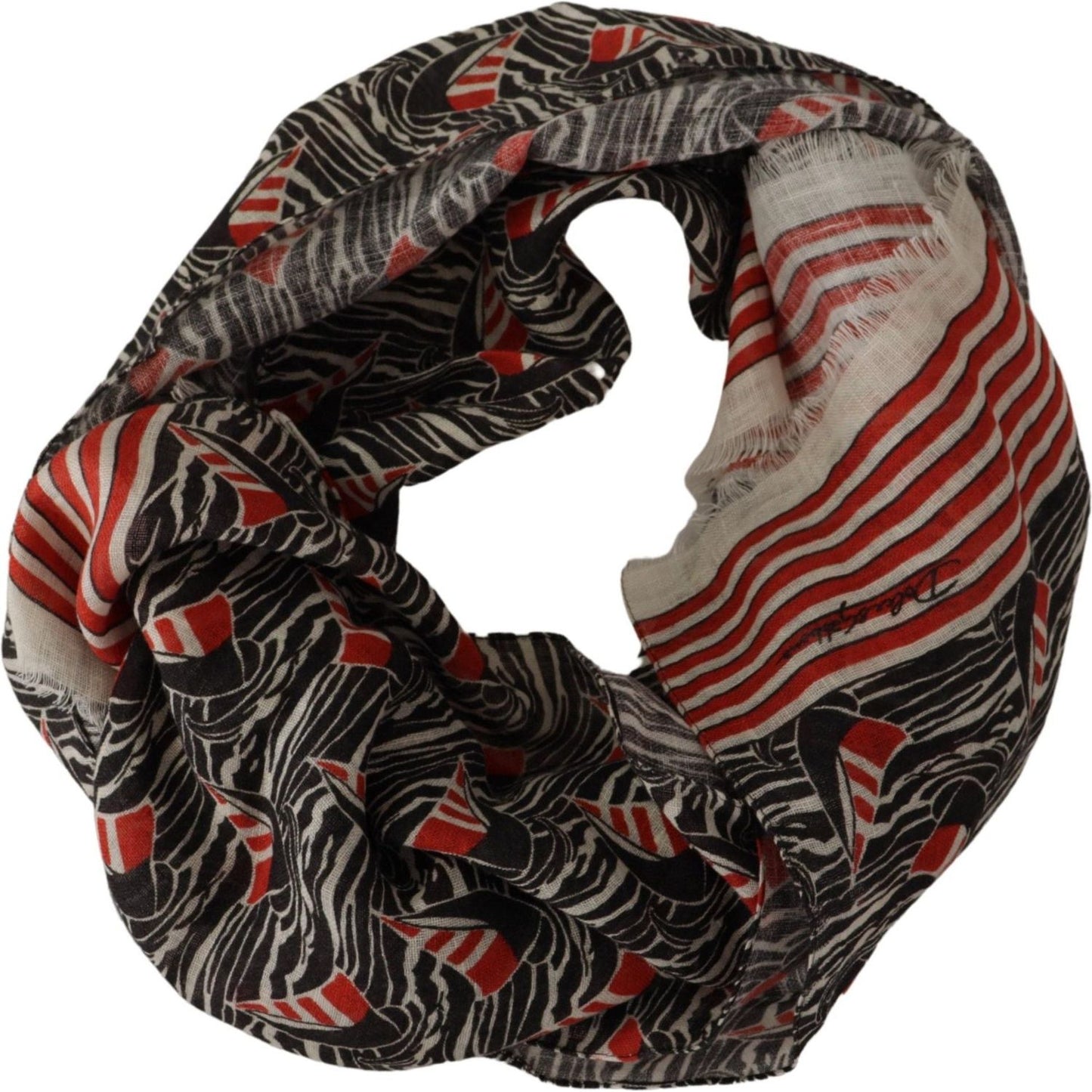 Dolce & Gabbana Black Red Linen Sailboat Stripe Print Shawl Scarf MS6163