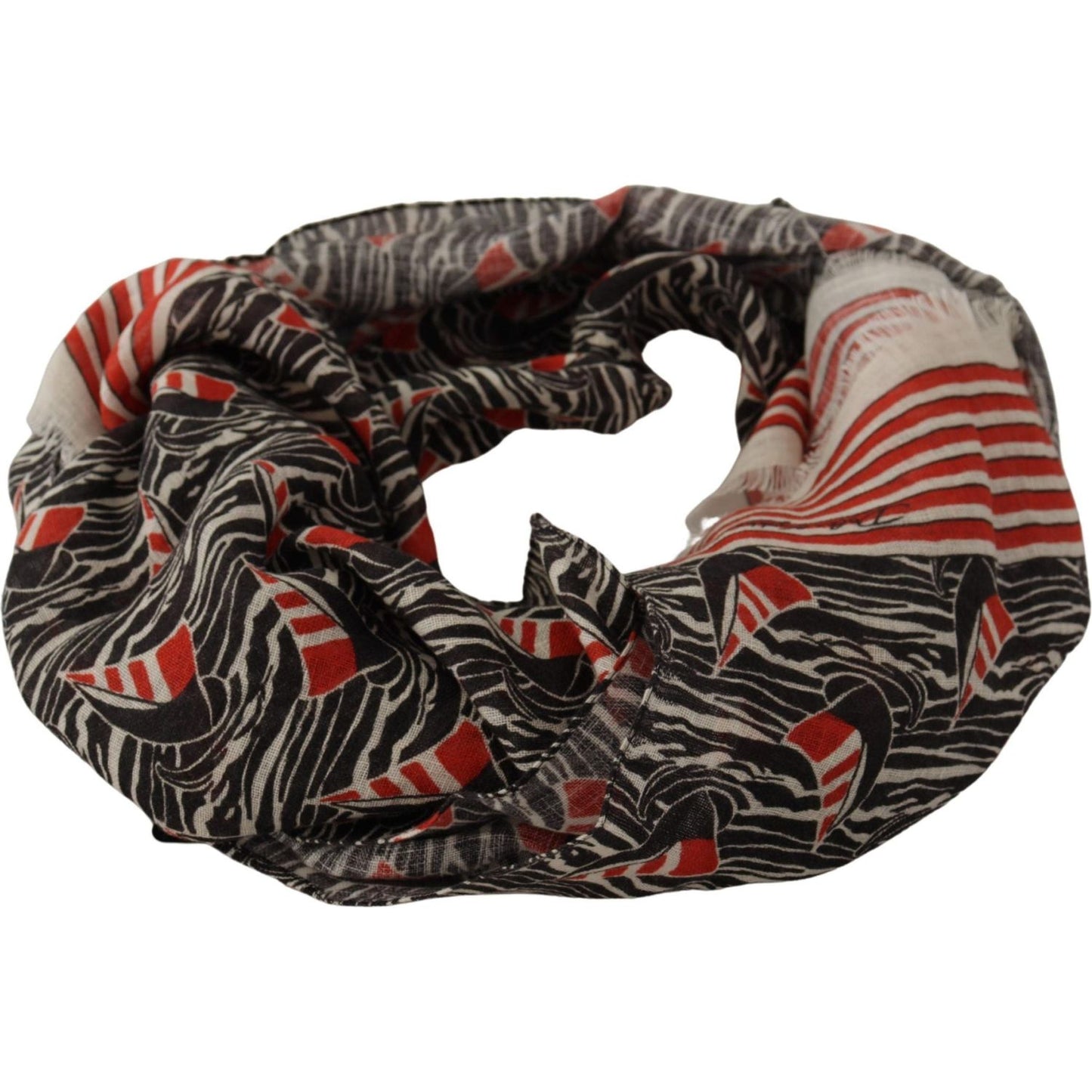 Dolce & Gabbana Black Red Linen Sailboat Stripe Print Shawl Scarf MS6163