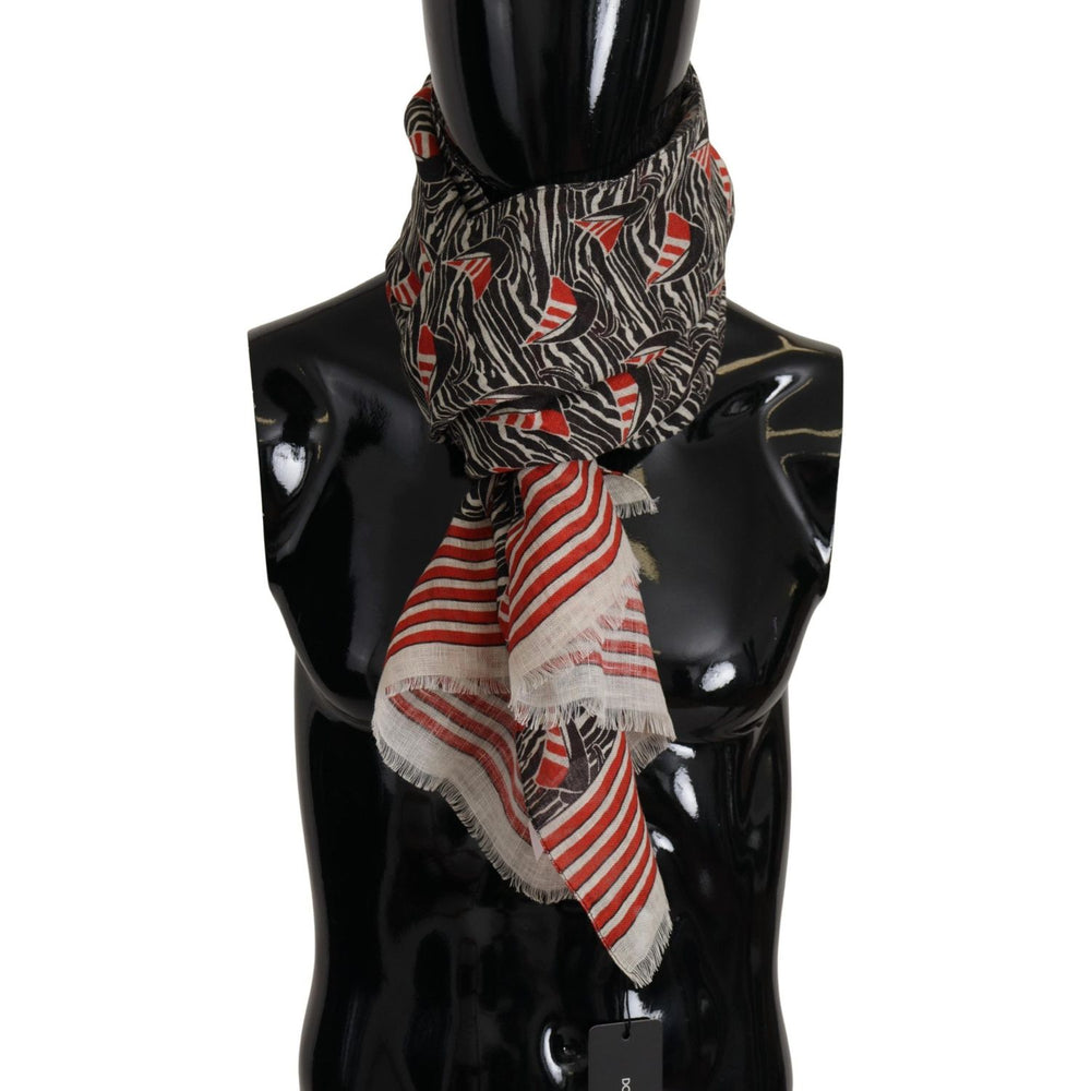 Dolce & Gabbana Black Red Linen Sailboat Stripe Print Shawl Scarf MS6163