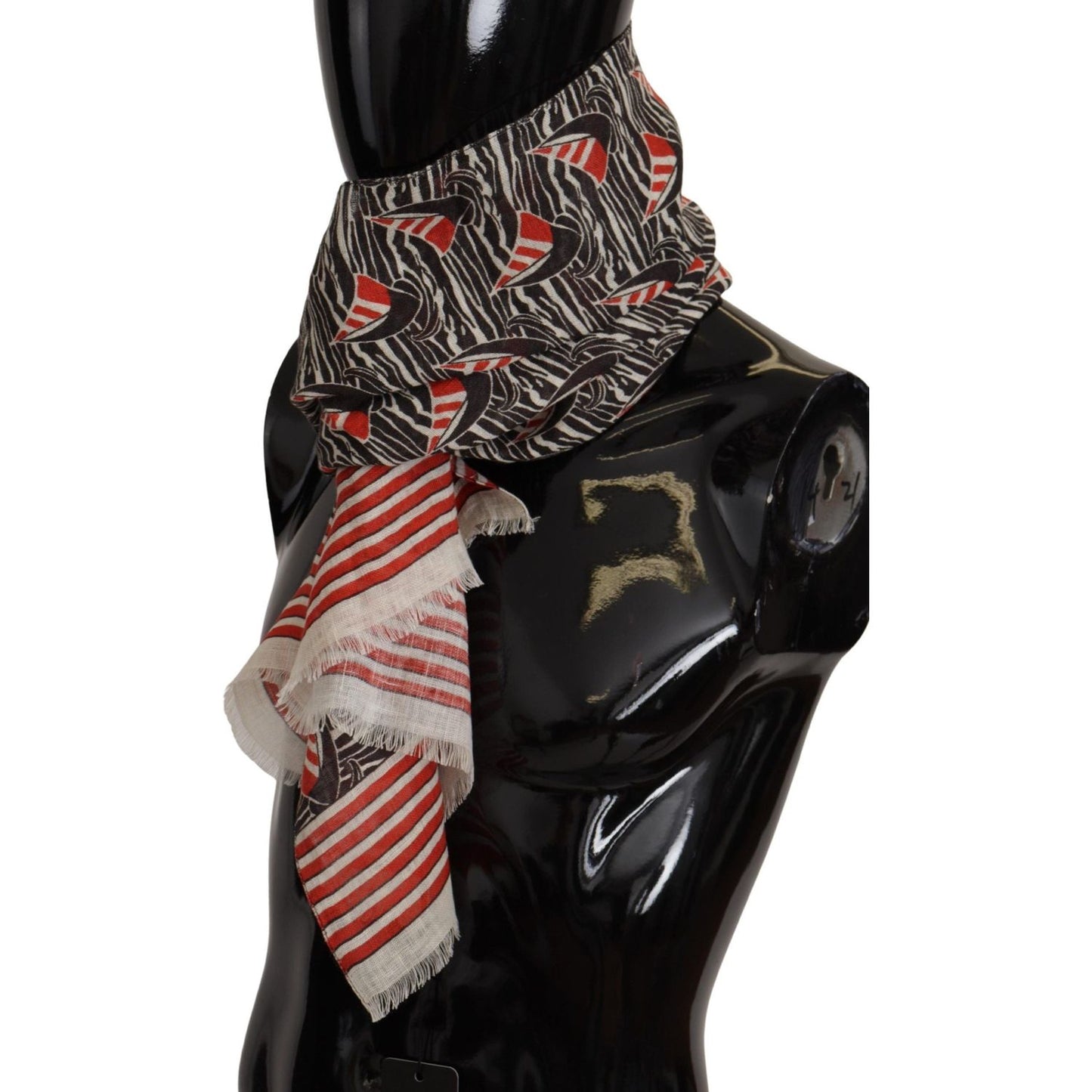 Dolce & Gabbana Black Red Linen Sailboat Stripe Print Shawl Scarf MS6163