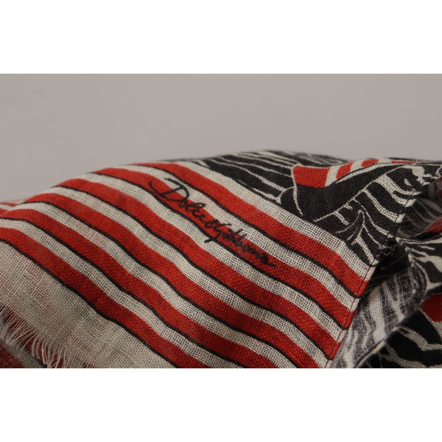 Dolce & Gabbana Black Red Linen Sailboat Stripe Print Shawl Scarf MS6163
