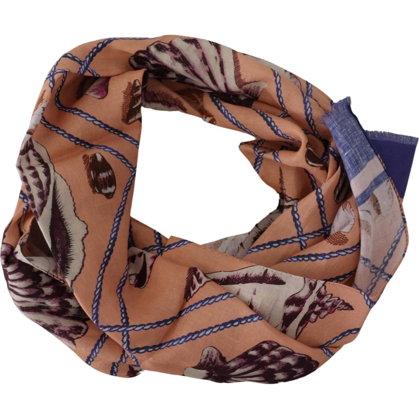 Dolce & Gabbana Blue Linen Seashell Pattern Mens Wrap Shawl Scarf MS6164