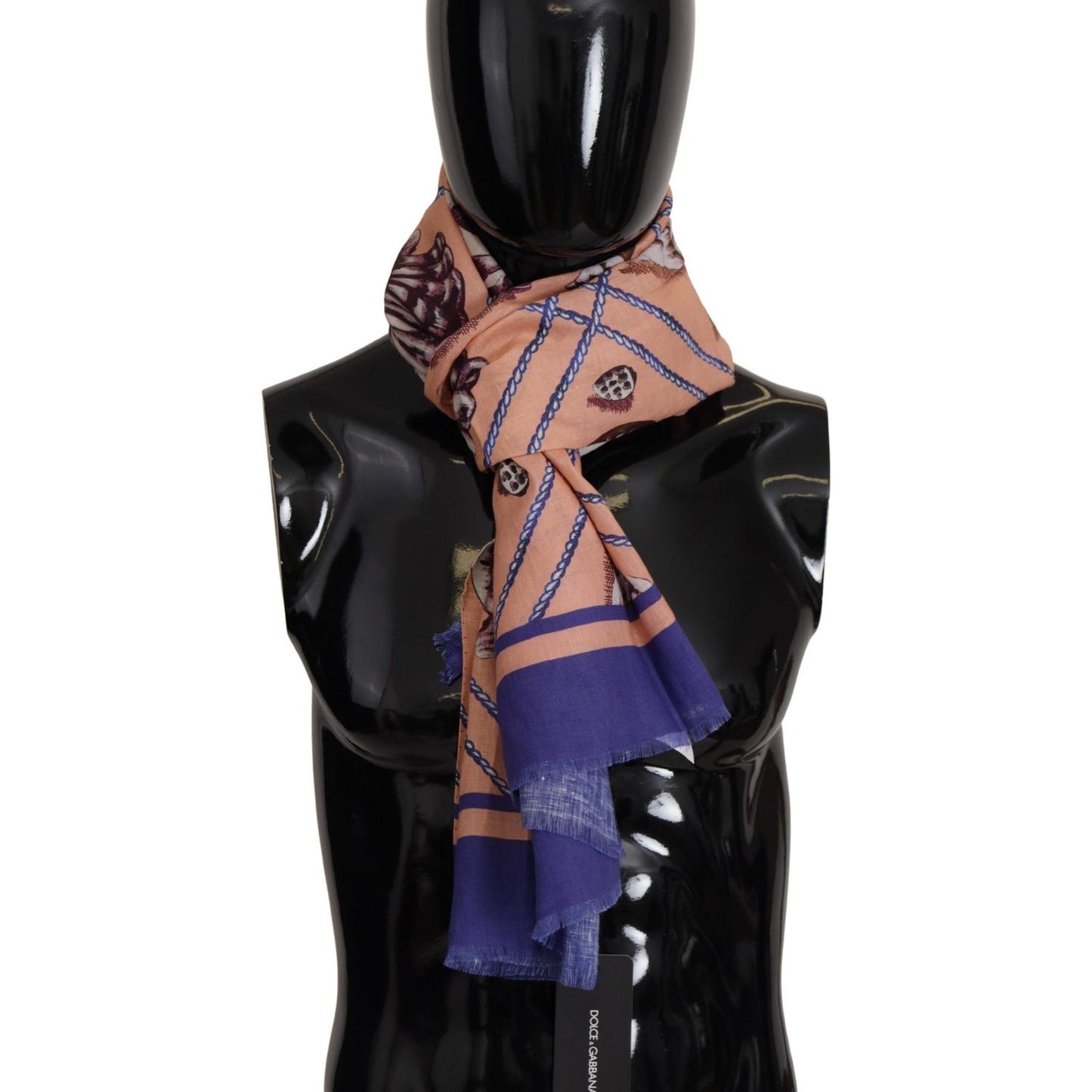 Dolce & Gabbana Blue Linen Seashell Pattern Mens Wrap Shawl Scarf MS6164