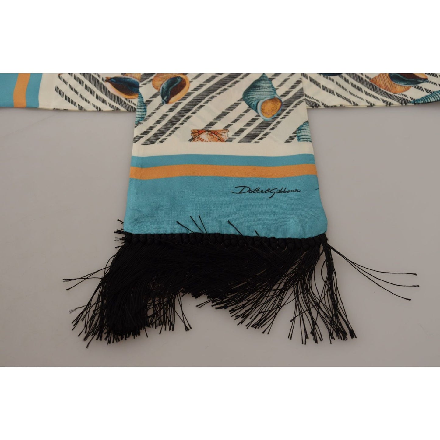 Dolce & Gabbana Multicolor Seashells DG Print Silk Shawl Fringe Scarf MS6210