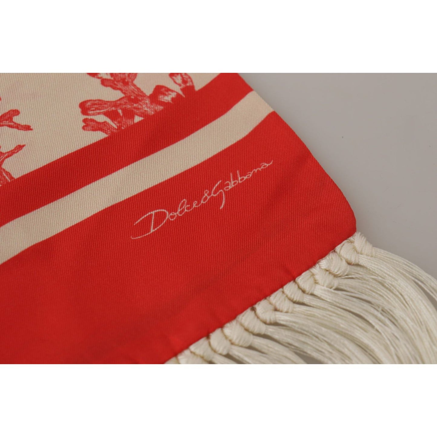 Dolce & Gabbana White Red Coral Print Shawl Wrap Fringe Scarf MS6216