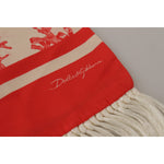 Dolce & Gabbana White Red Coral Print Shawl Wrap Fringe Scarf MS6216