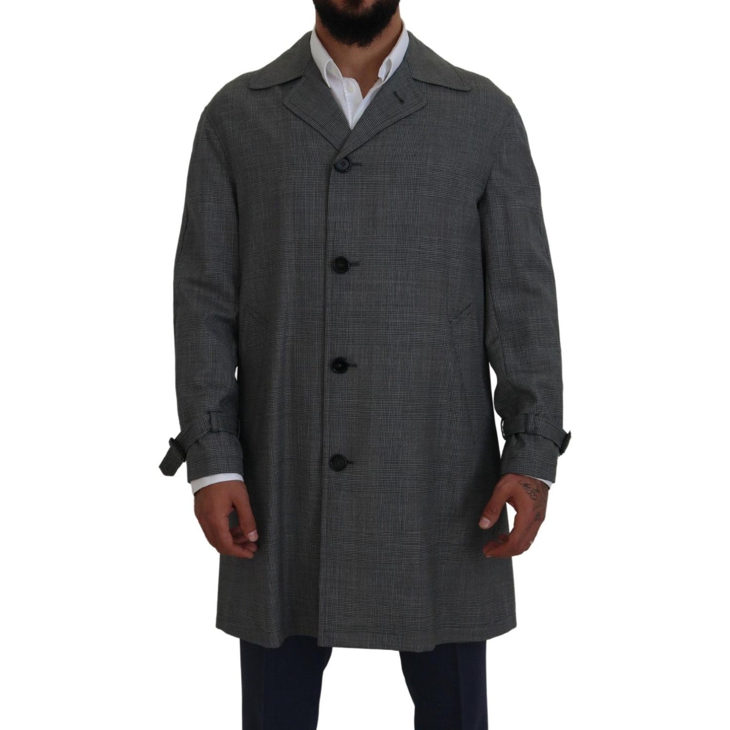 Dolce & Gabbana Elegant Gray Plaid Trench Coat Dolce & Gabbana Dark Slate Gray