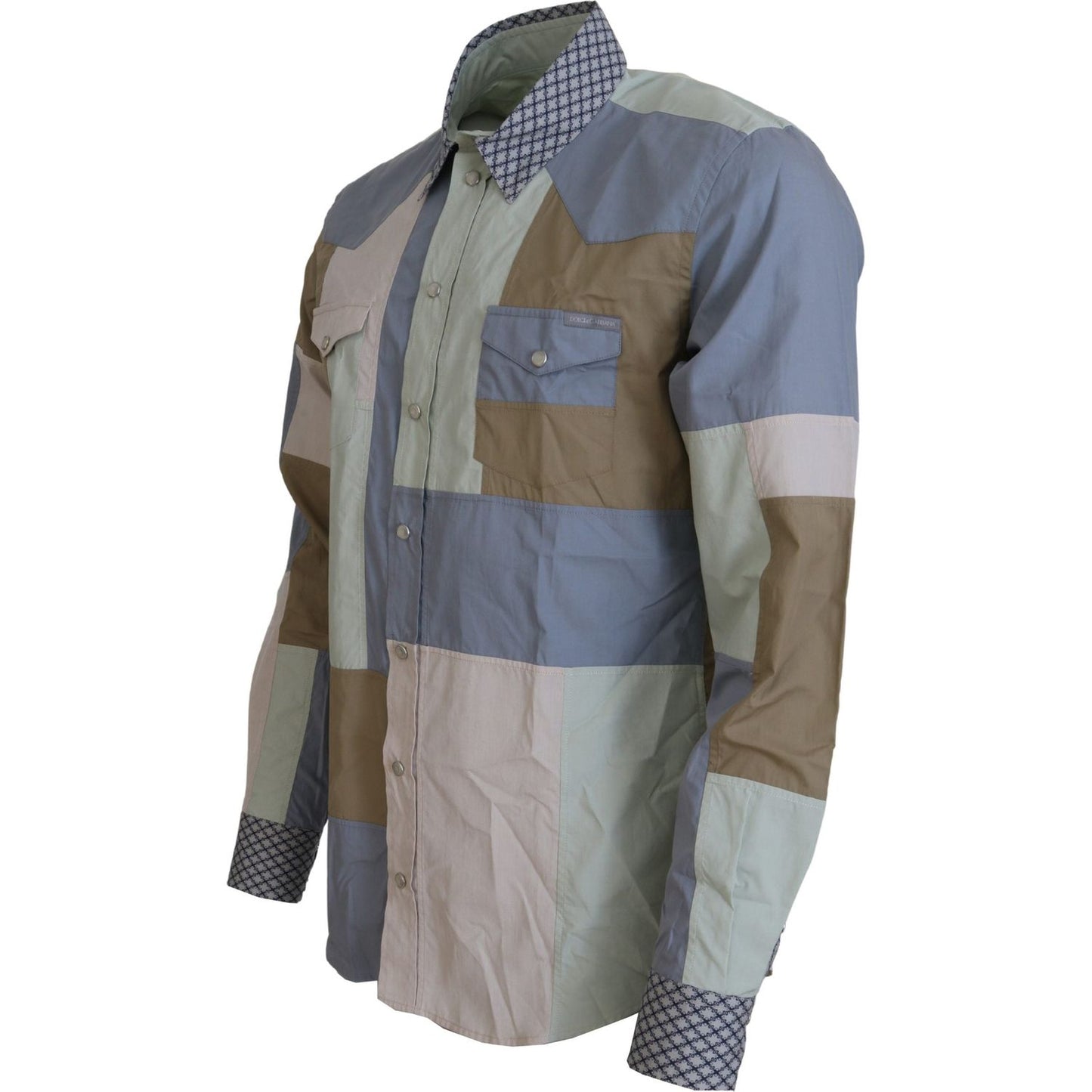 Dolce & Gabbana Multicolor Cotton Patchwork Slim Shirt TSH83564- 37