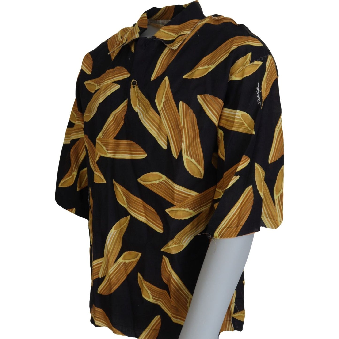 Dolce & Gabbana Black Linen Shirt with Penne Rigate Print Dolce & Gabbana Rosy Brown