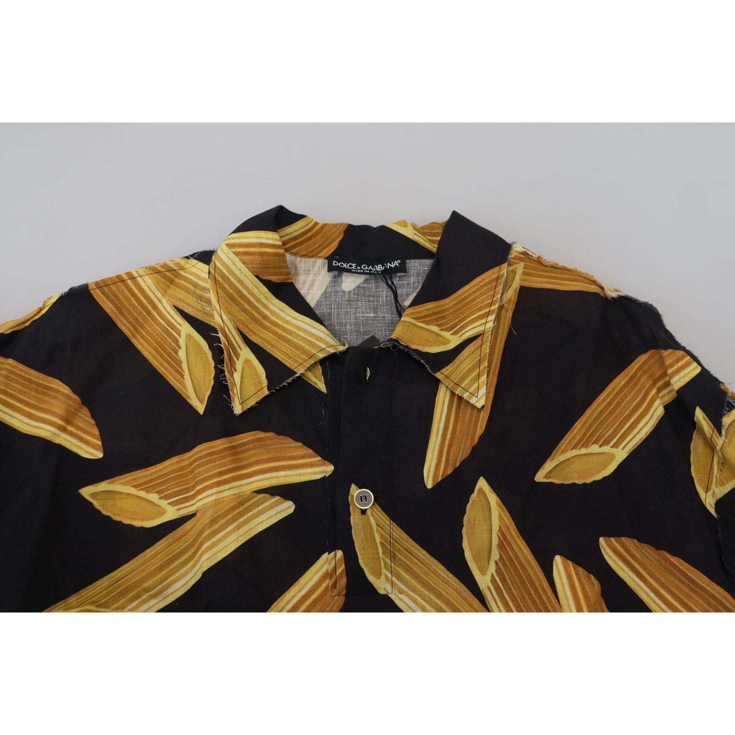 Dolce & Gabbana Black Linen Shirt with Penne Rigate Print Dolce & Gabbana Black