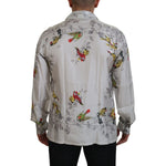Dolce & Gabbana White Bird Print Silk Satin Casual Shirt TSH83568- IT4