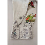 Dolce & Gabbana White Bird Print Silk Satin Casual Shirt TSH83568- IT4