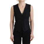 Dolce & Gabbana Black Brocade Button Down Sleeveless Vest Top TSH83311 - 40