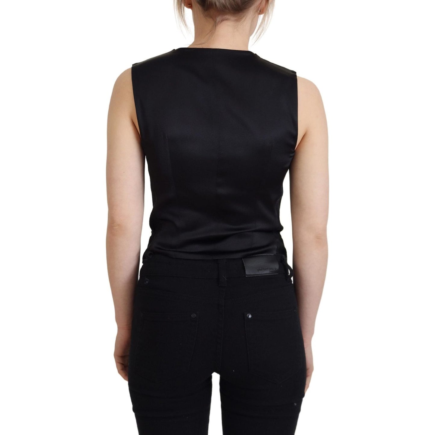 Dolce & Gabbana Black Brocade Button Down Sleeveless Vest Top TSH83311 - 40