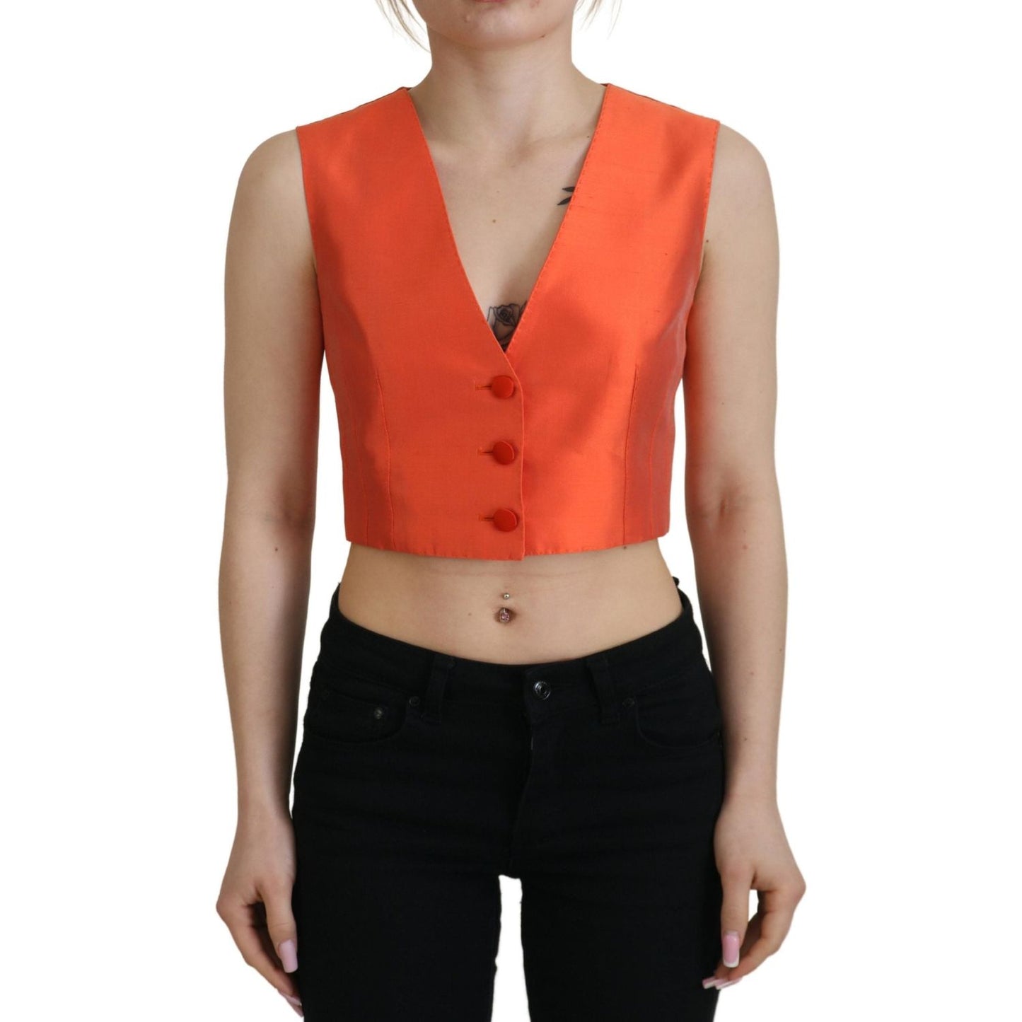 Dolce & Gabbana Orange Sleeveless Waistcoat Cropped Vest Top