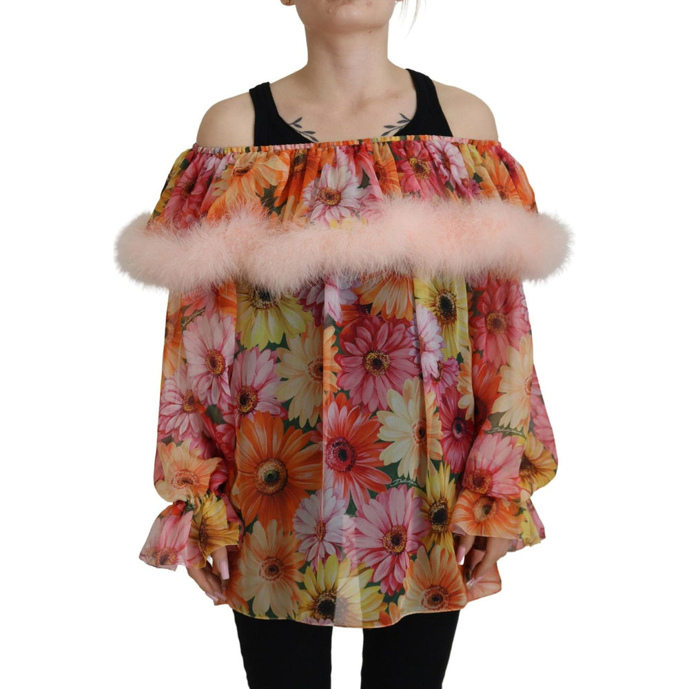 Dolce & Gabbana Multicolor Floral Fur Shearling Blouse Top TSH83195 - 40