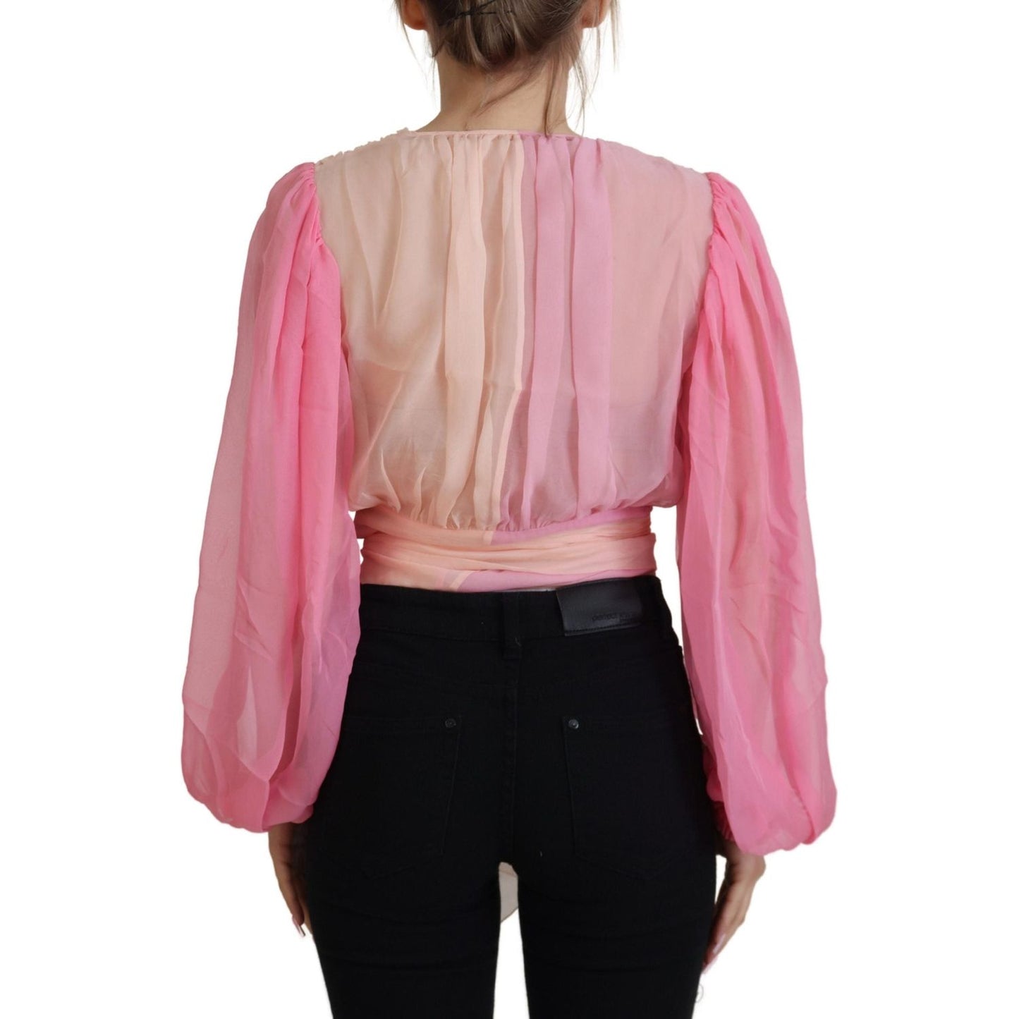 Dolce & Gabbana Pink Silk Wrap Long Sleeves Blouse Top TSH82995 - 38