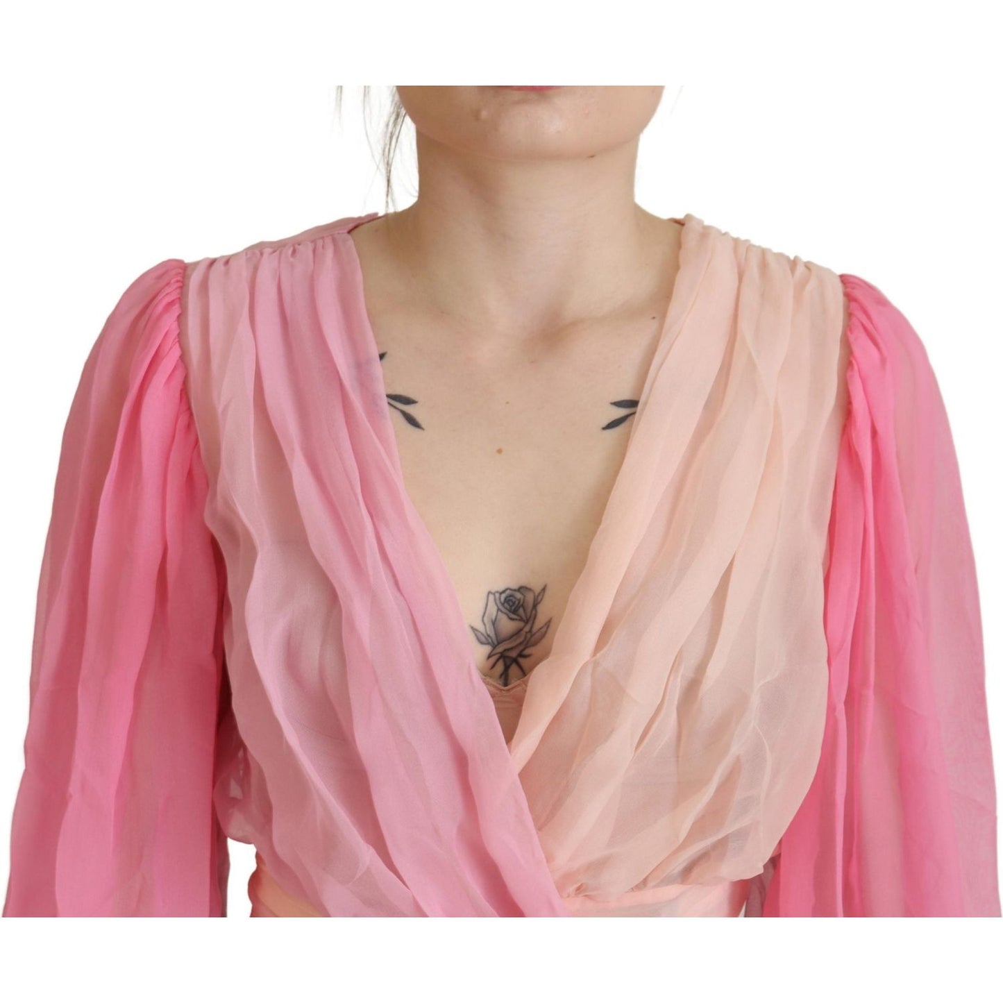 Dolce & Gabbana Pink Silk Wrap Long Sleeves Blouse Top TSH82995 - 38