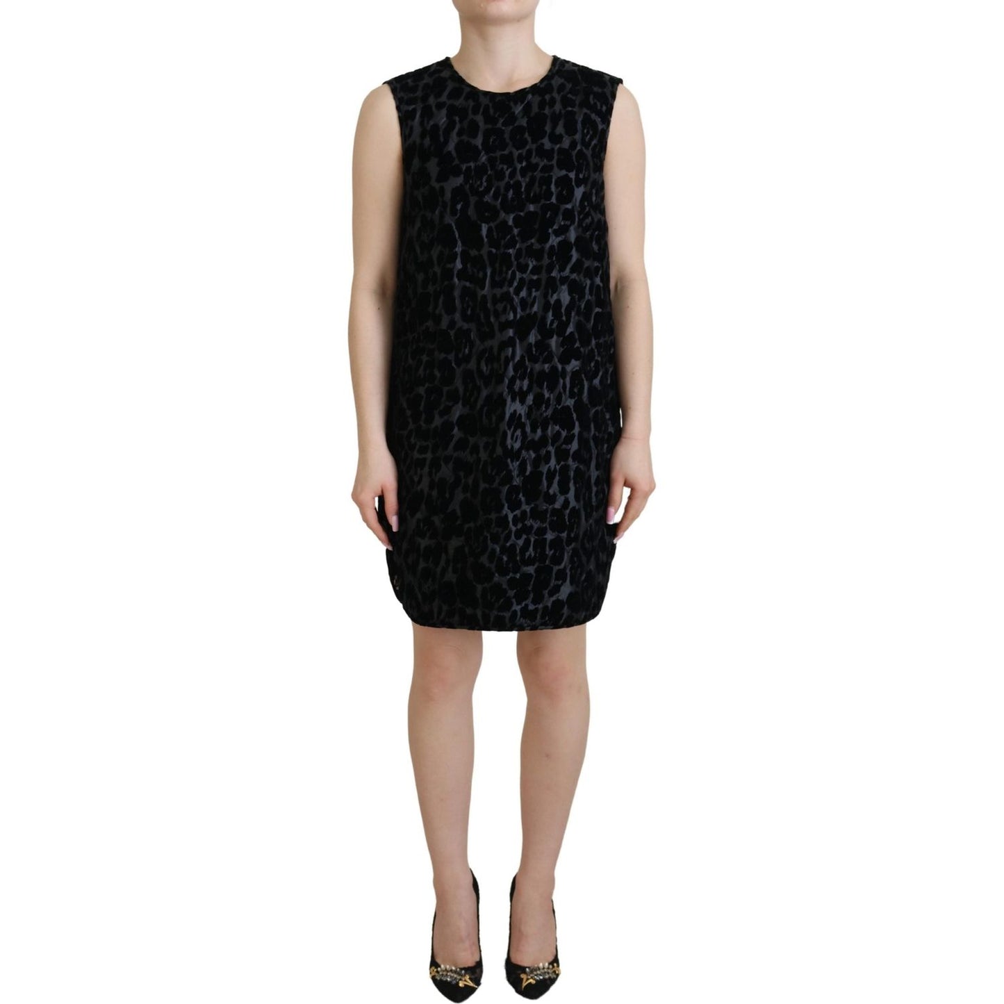 Dolce & Gabbana Black Leopard Shift Mini Polyester Dress DR28793 - 40
