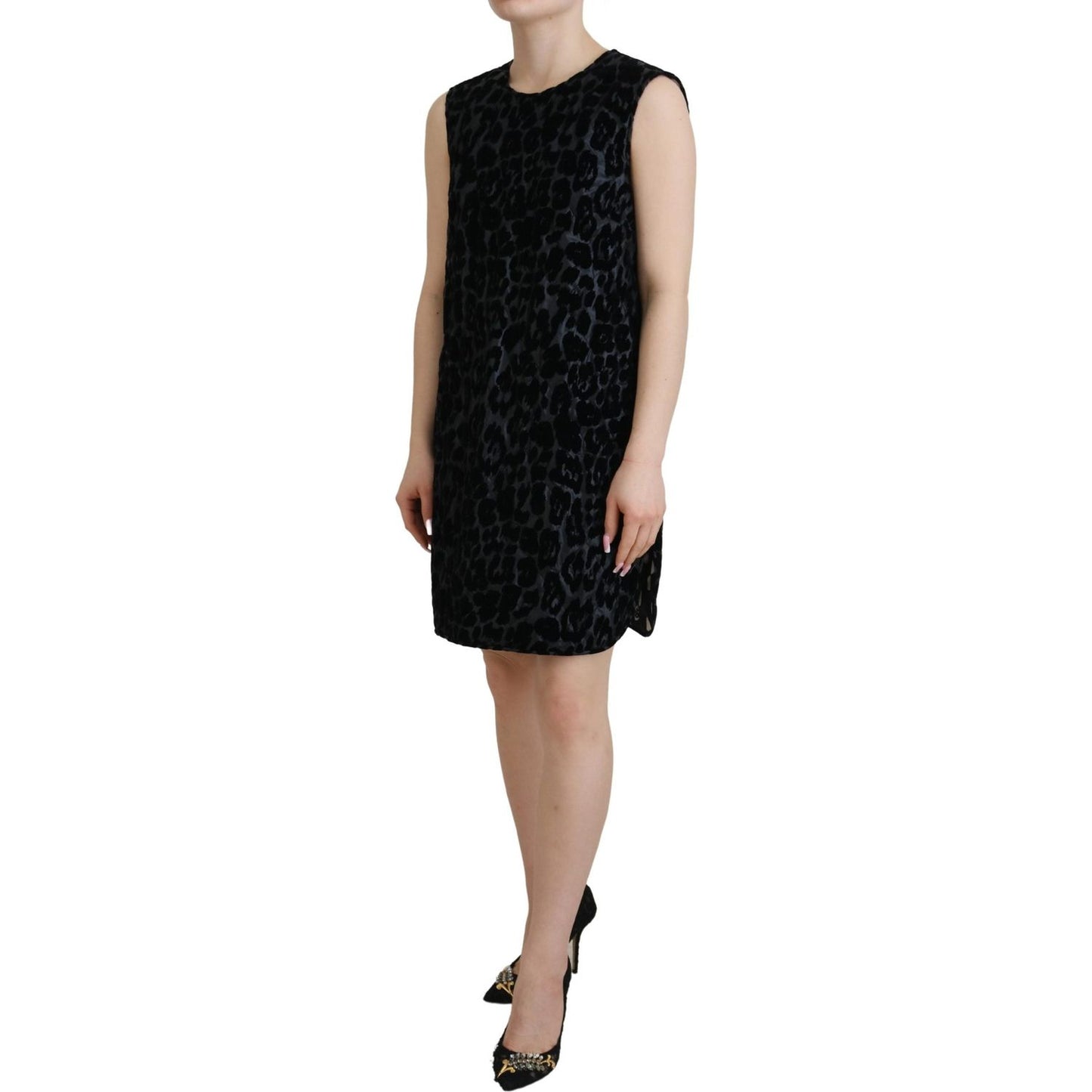 Dolce & Gabbana Black Leopard Shift Mini Polyester Dress DR28793 - 40