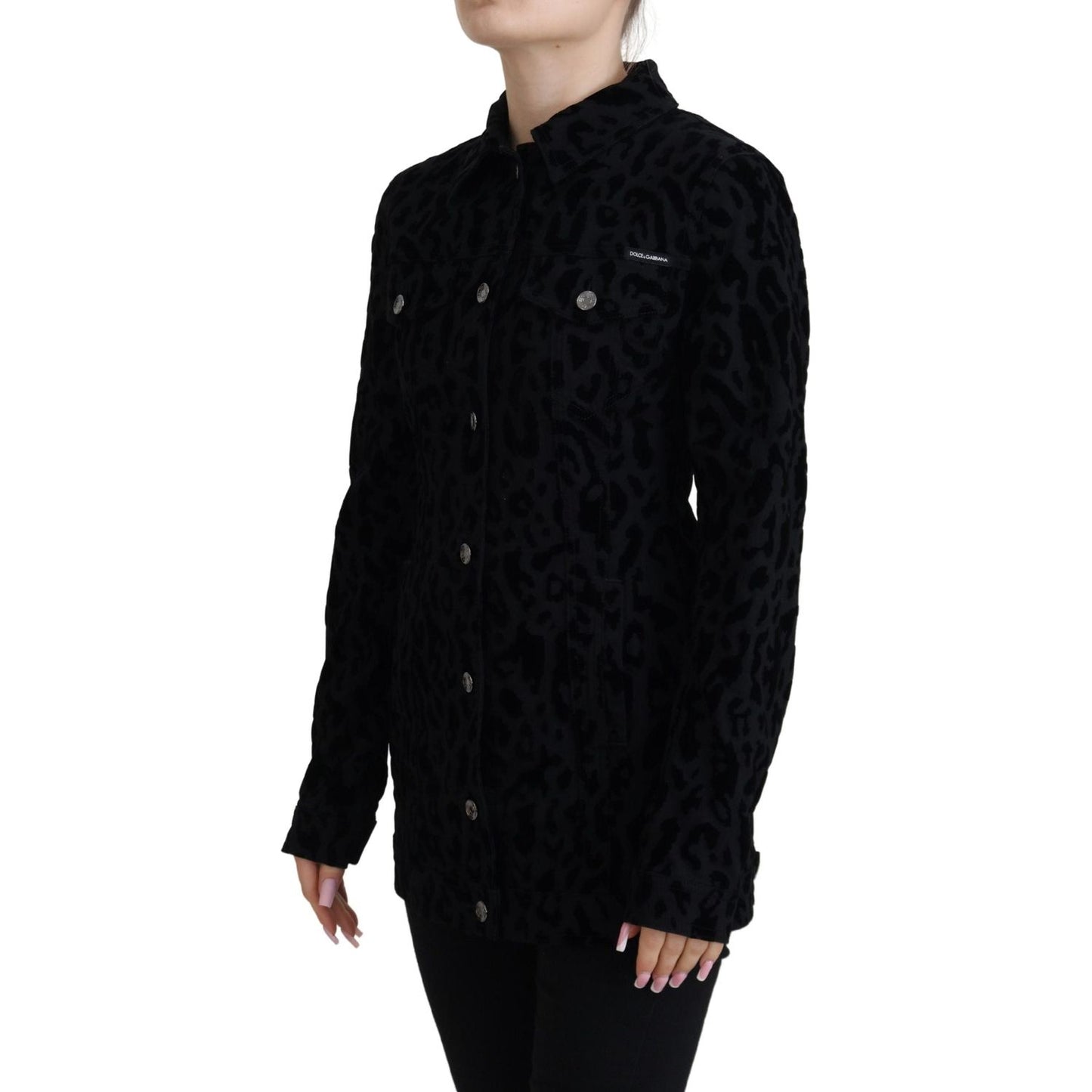 Dolce & Gabbana Chic Leopard Pattern Denim Jacket Dolce & Gabbana Black