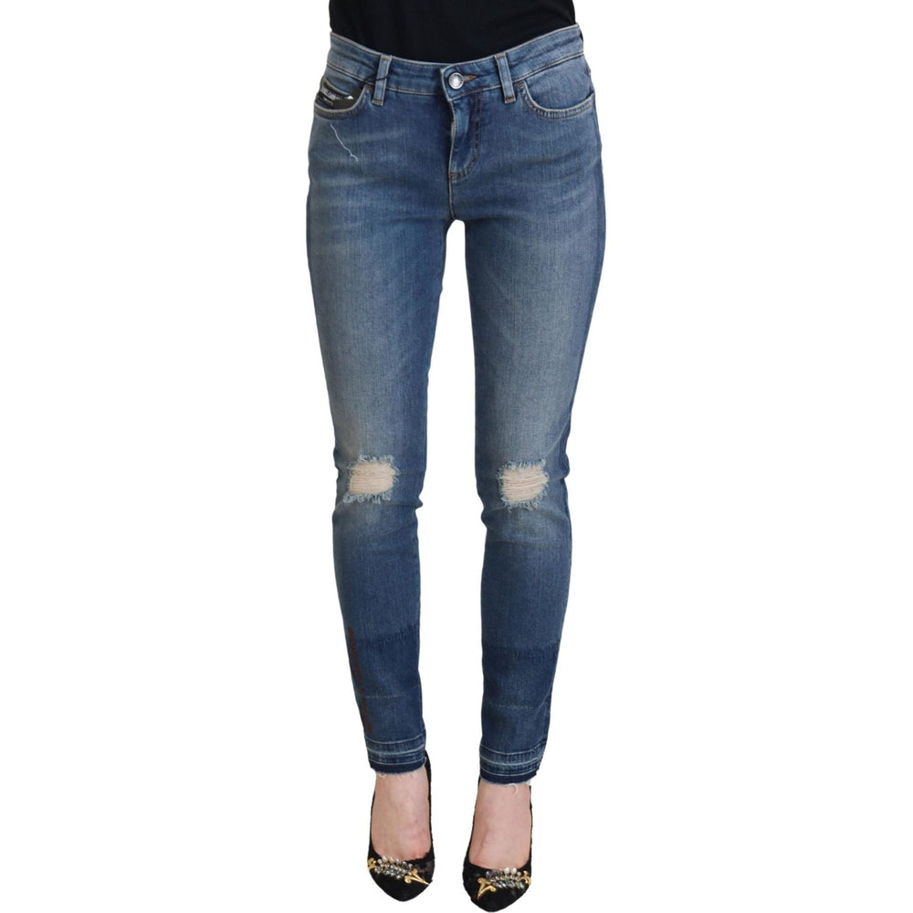 Dolce & Gabbana Blue Washed Cotton Tattered Denim Jeans PAN73093 - 40
