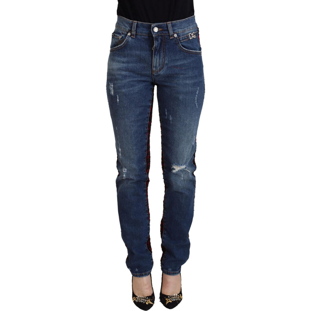 Dolce & Gabbana Blue Checkered Back Skinny Denim Jeans PAN74035 - 40