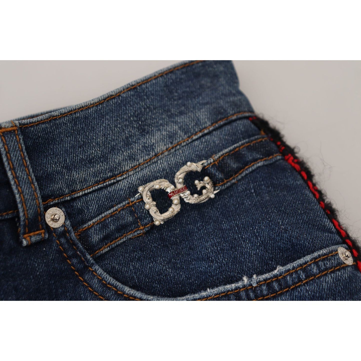Dolce & Gabbana Blue Checkered Back Skinny Denim Jeans PAN74035 - 40