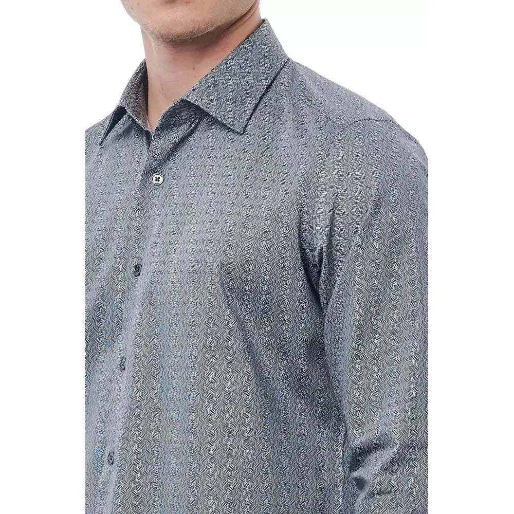 Bagutta Black Cotton Men Shirt MAN SHIRTS Bagutta Light Slate Gray
