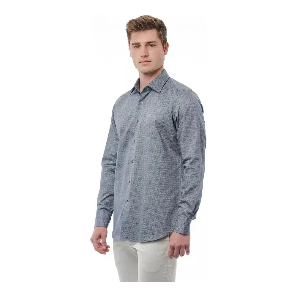 Bagutta Black Cotton Men Shirt MAN SHIRTS Bagutta Light Slate Gray