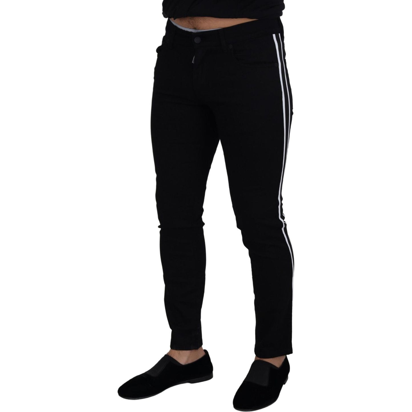 Dolce & Gabbana Black Cotton DG Crown Men Denim Jeans PAN72972-48