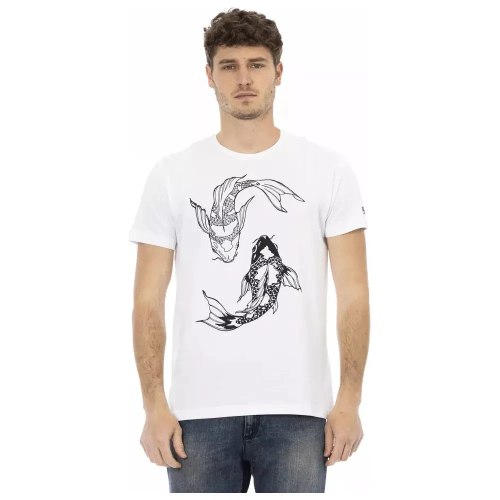 Trussardi Action Chic White Round Neck Cotton Tee Trussardi Action Light Gray