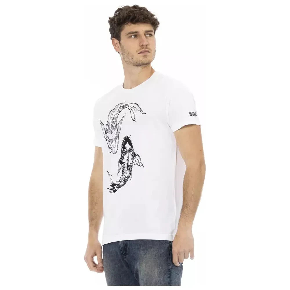 Trussardi Action Chic White Round Neck Cotton Tee Trussardi Action Light Gray