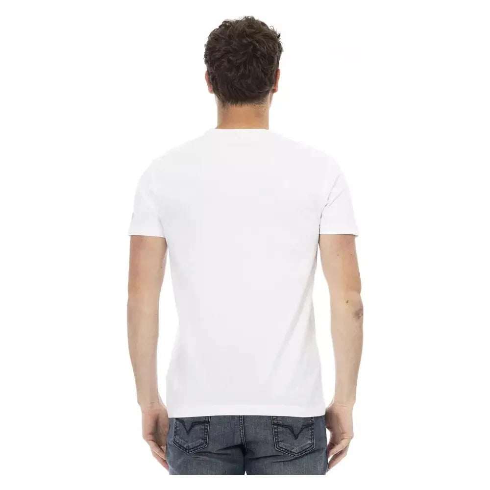 Trussardi Action Sleek White Cotton Blend Tee with Graphic Front Trussardi Action Dark Slate Gray