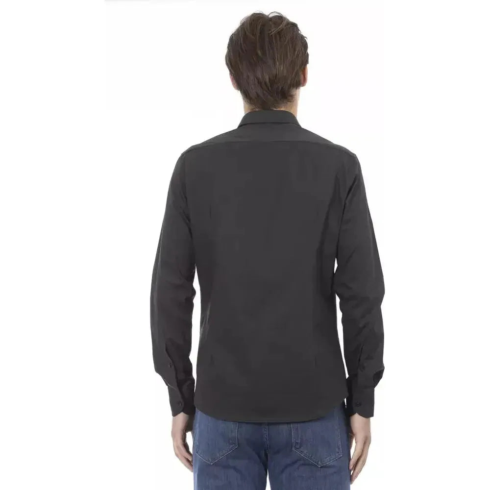 Baldinini Trend Gray Cotton Men Shirt Baldinini Trend Dark Slate Gray