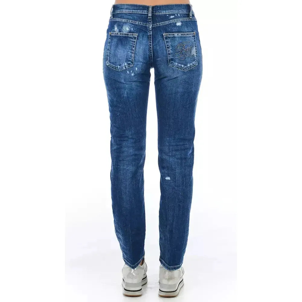 Frankie Morello Blue Cotton Women Jeans Frankie Morello White Smoke