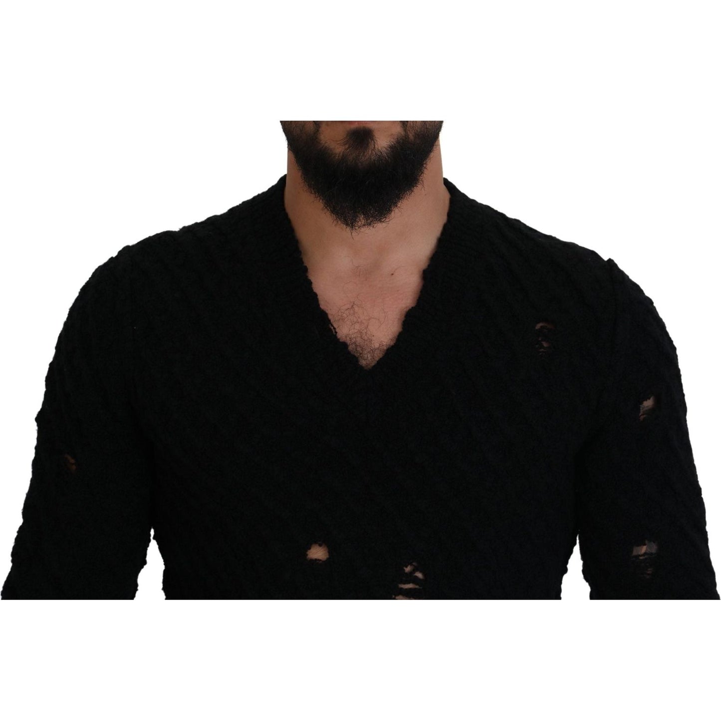 Dolce & Gabbana Elegant Black Wool-Blend V-Neck Sweater Dolce & Gabbana Black