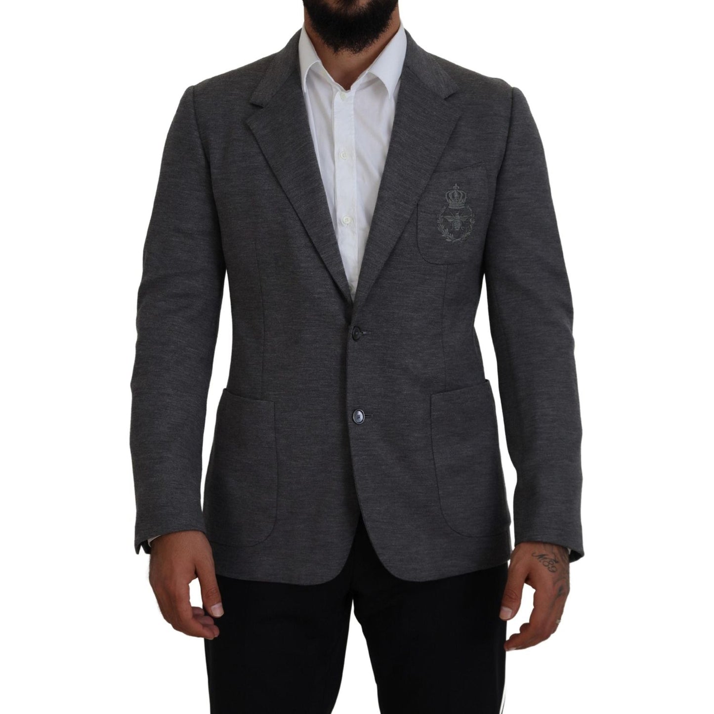 Dolce & Gabbana Gray Wool Stretch Slim Fit Jacket Blazer