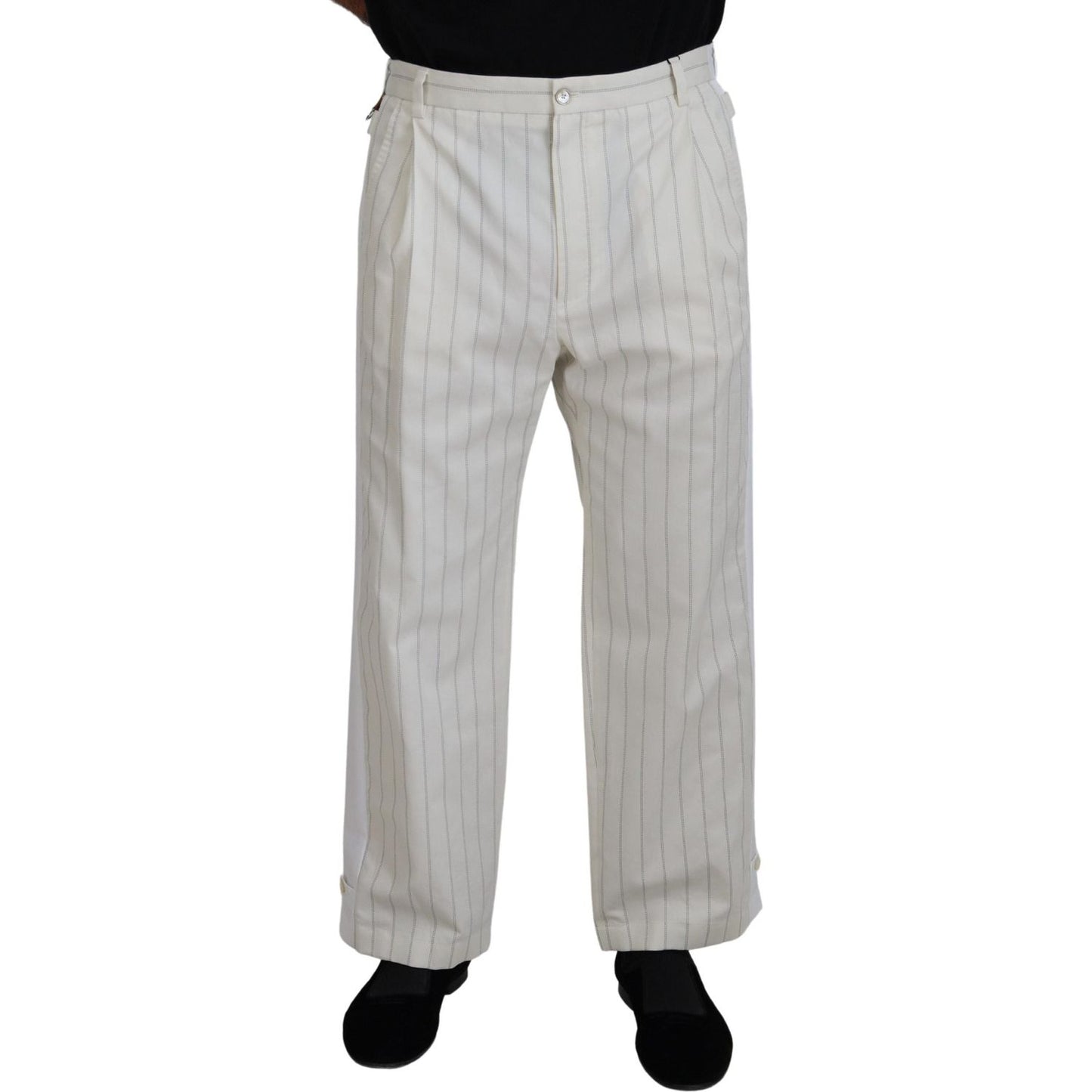 Dolce & Gabbana Elegant White Striped MainLine Trousers Dolce & Gabbana Dark Gray