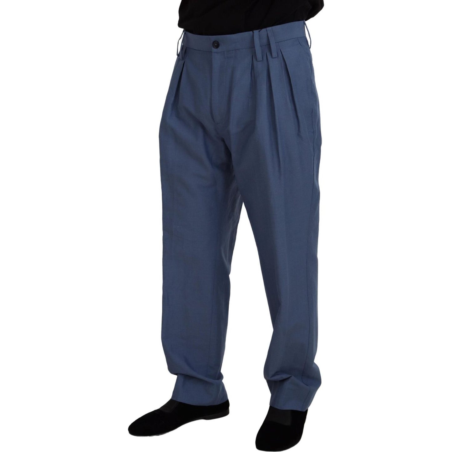 Dolce & Gabbana Elegant Blue Linen-Cotton Blend Trousers Dolce & Gabbana Dark Slate Gray
