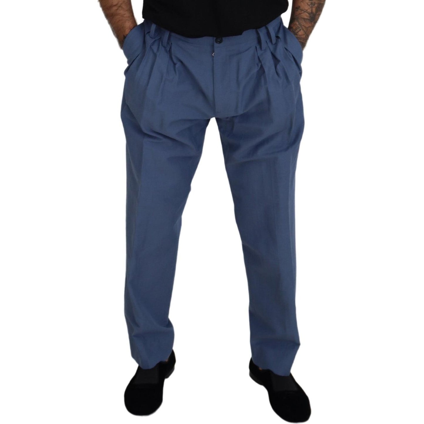 Dolce & Gabbana Elegant Blue Linen-Cotton Blend Trousers Dolce & Gabbana Dark Slate Gray