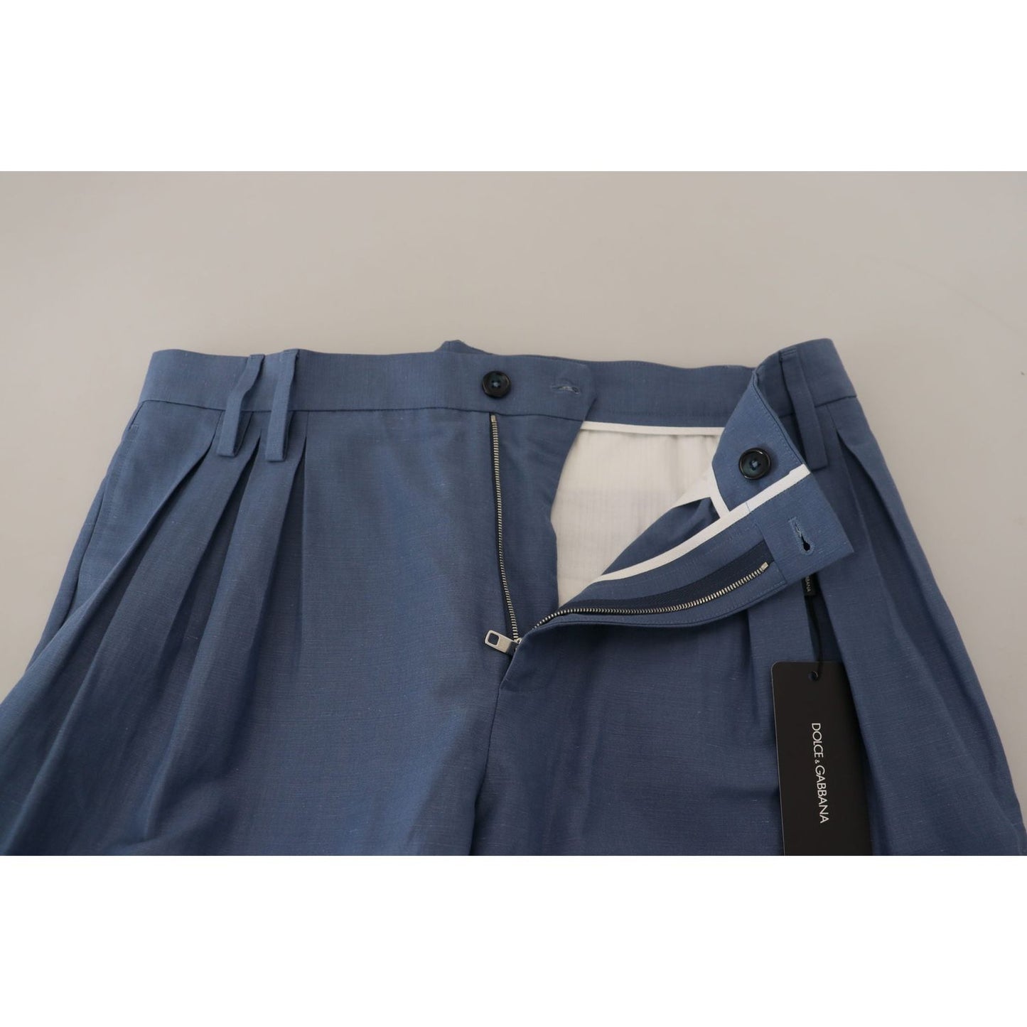 Dolce & Gabbana Elegant Blue Linen-Cotton Blend Trousers Dolce & Gabbana Gray