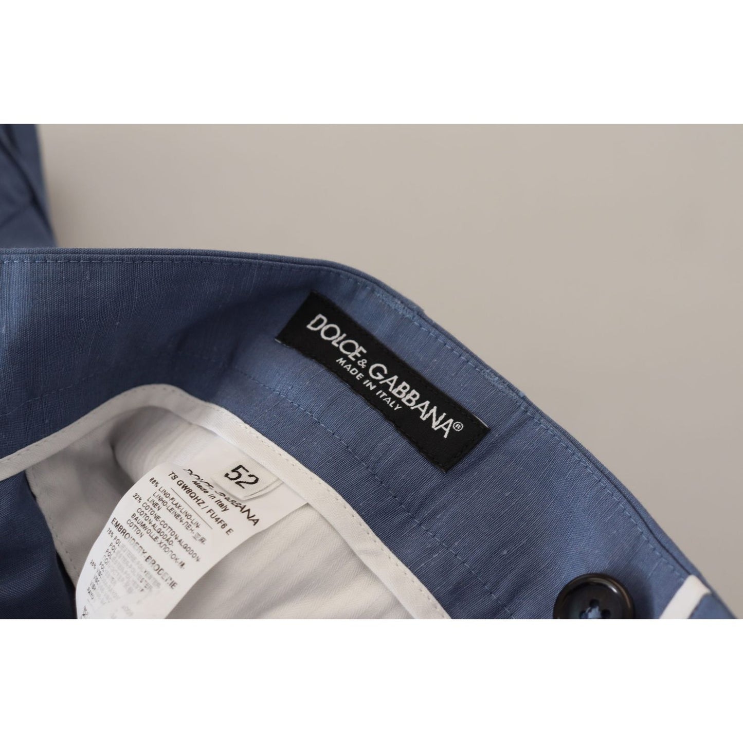 Dolce & Gabbana Elegant Blue Linen-Cotton Blend Trousers Dolce & Gabbana Dark Gray
