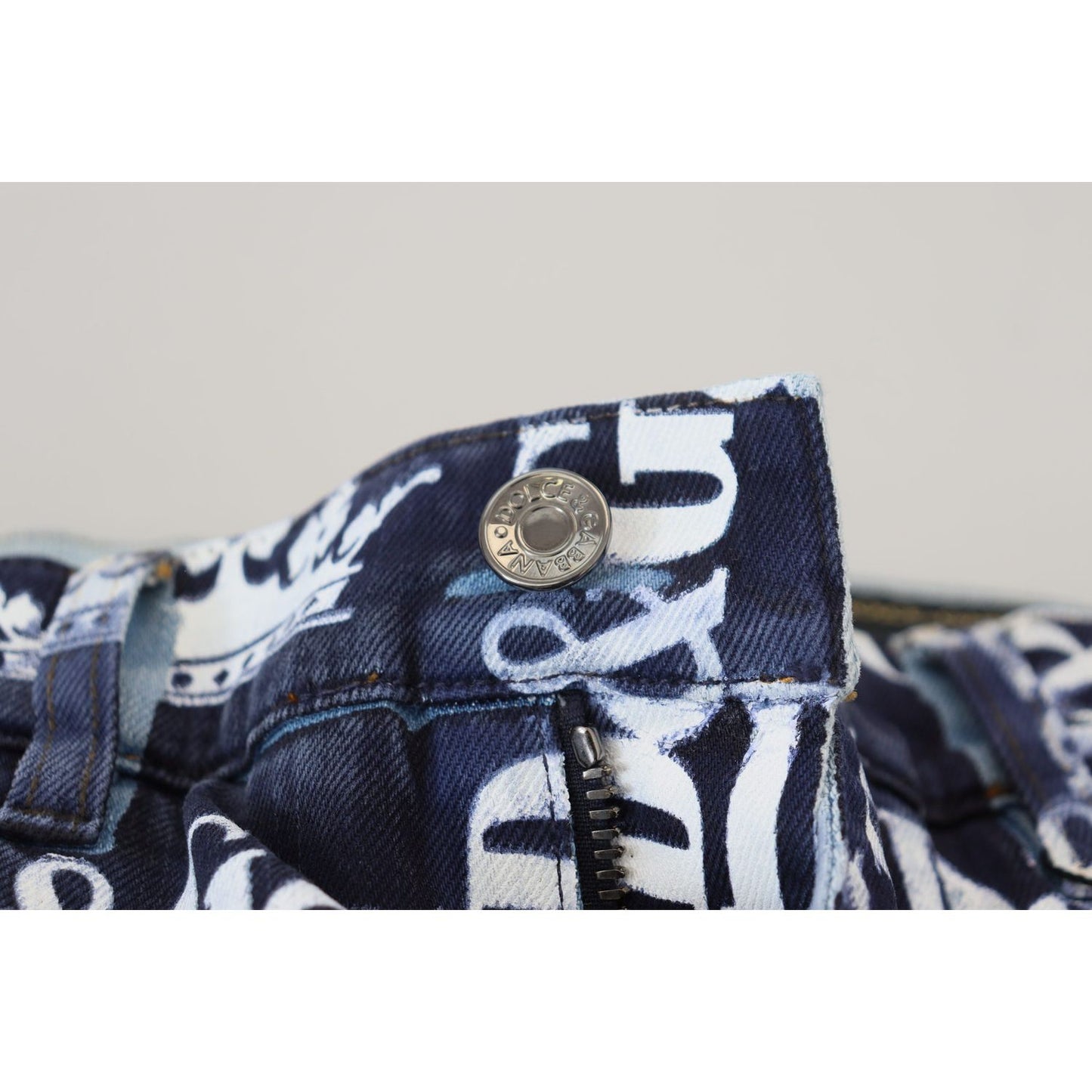 Dolce & Gabbana Elegant Crown Print Denim Pants Dolce & Gabbana Dark Slate Gray