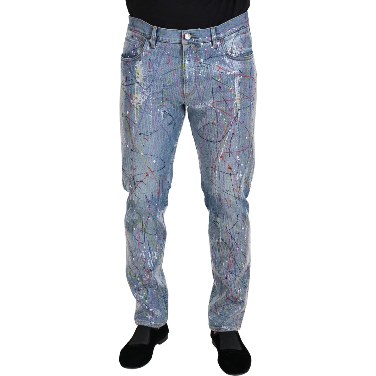 Dolce & Gabbana Blue Cotton Color Splash Print Denim Jeans