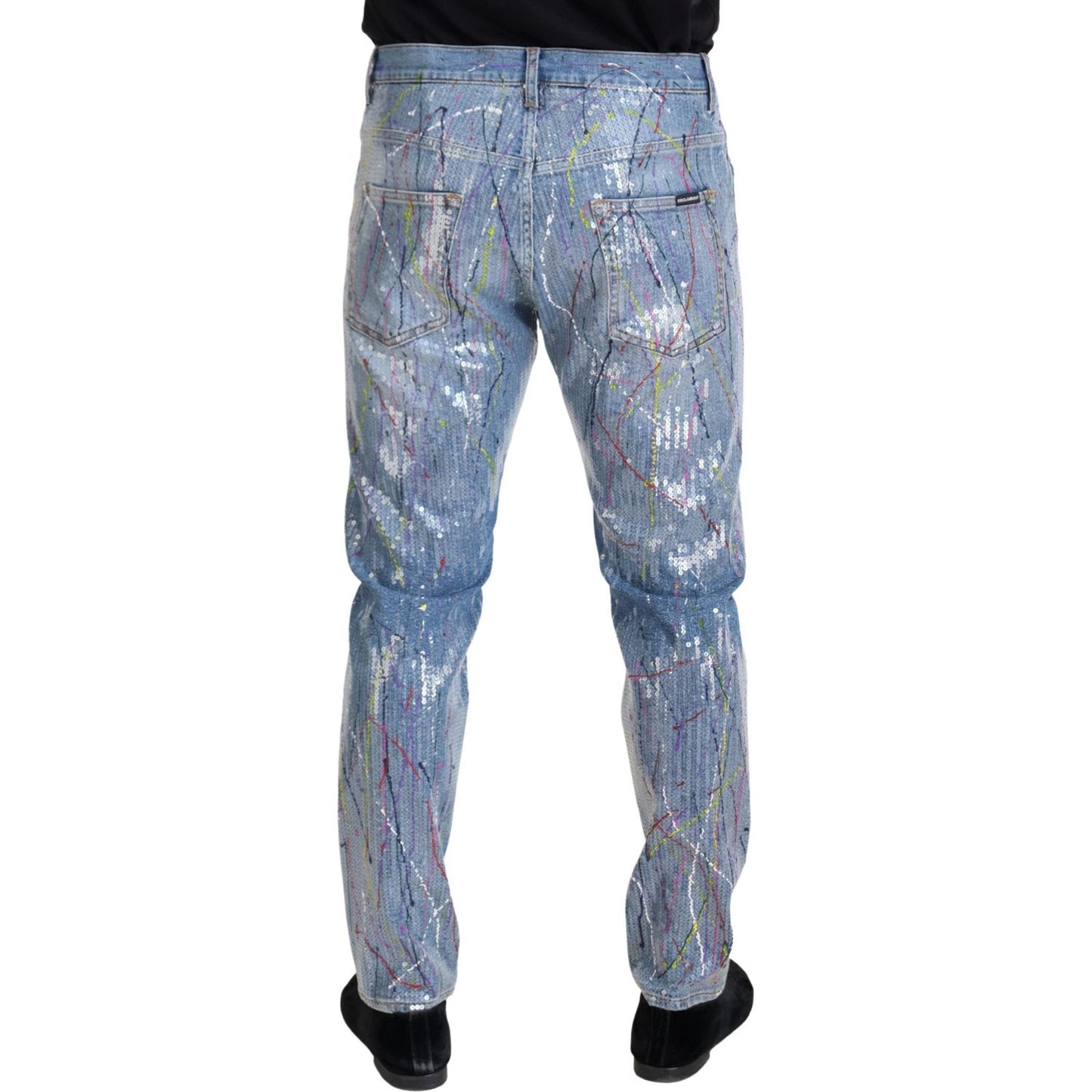 Dolce & Gabbana Blue Cotton Color Splash Print Denim Jeans