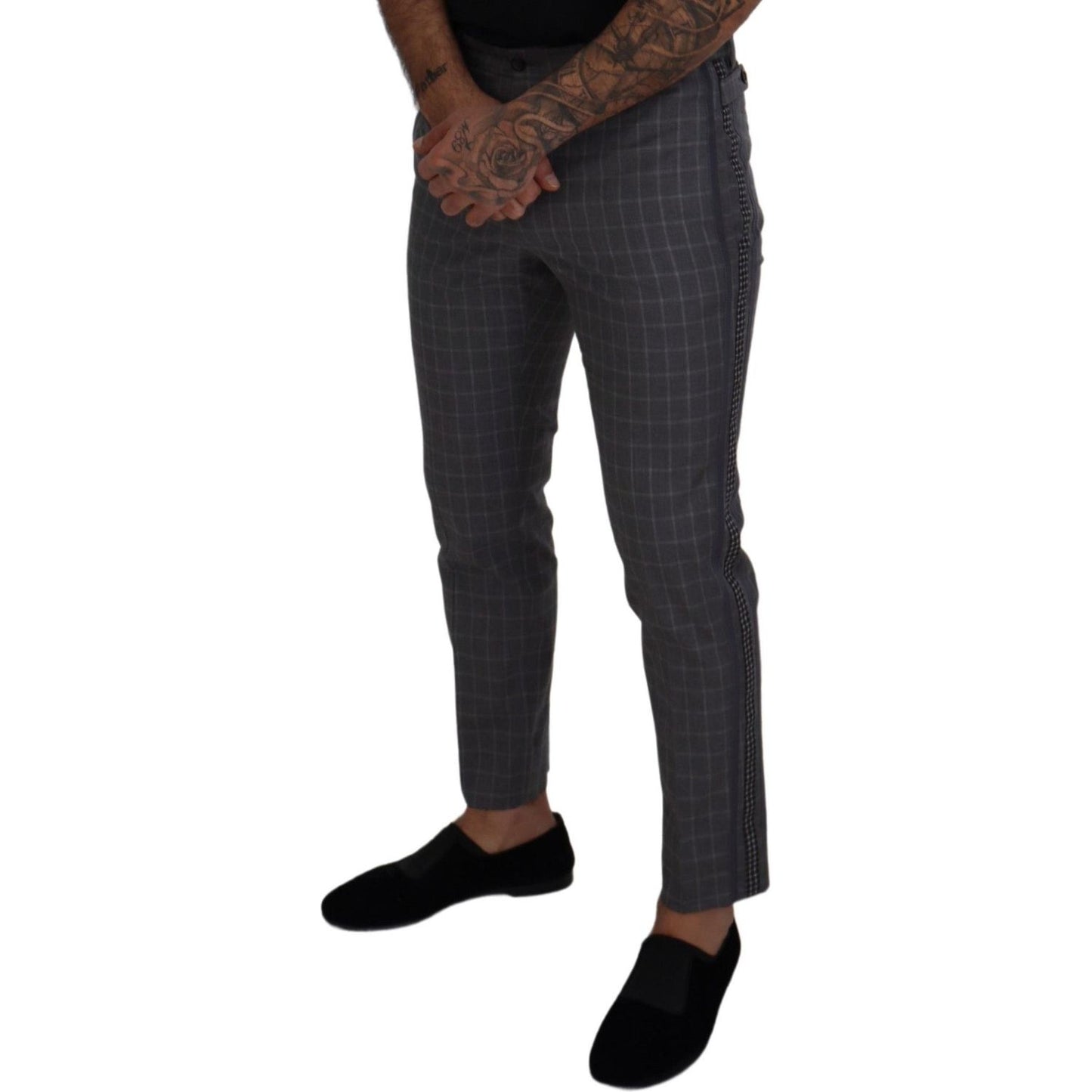 Dolce & Gabbana Elegant Checkered Cotton Pants for Men Dolce & Gabbana Dark Slate Gray